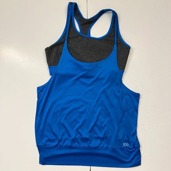 NWOT Splits59 Blue Gray Active 2 in 1 Built‎ In Bra & Racer Back Tank Top Sz M - Picture 1 of 9